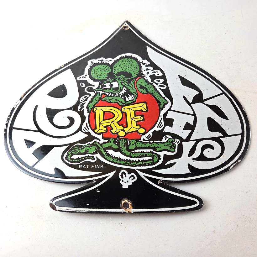 Vintage Rat Fink Sign - Car Mod Auto Hot Rod Gas Pump Plate Porcelain Spade Sign - Image 15