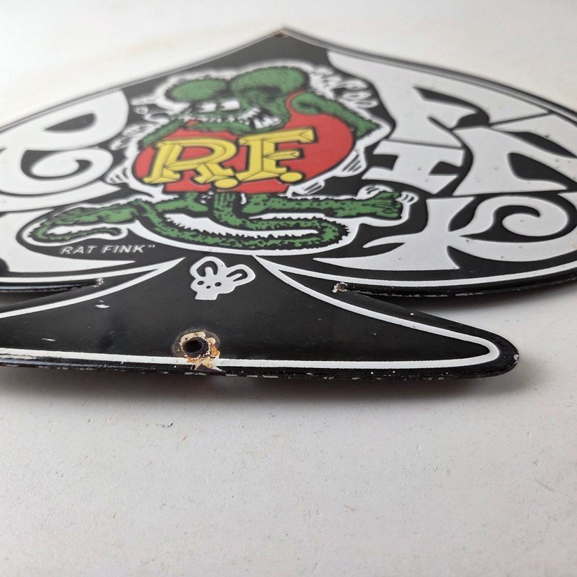 Vintage Rat Fink Sign - Car Mod Auto Hot Rod Gas Pump Plate Porcelain Spade Sign - Image 10