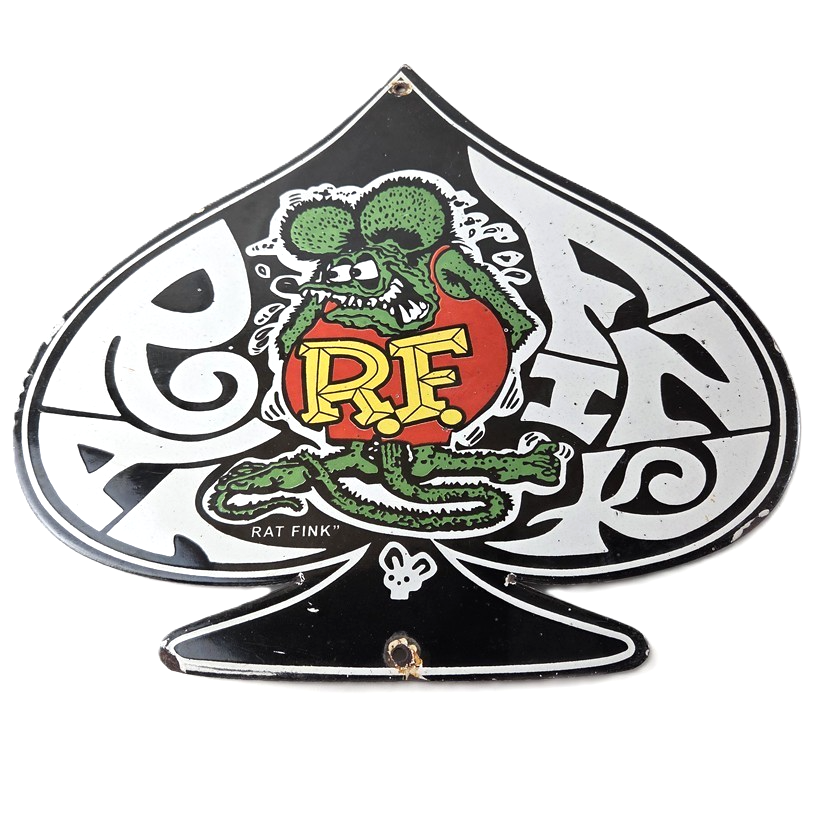 Vintage Rat Fink Sign - Car Mod Auto Hot Rod Gas Pump Plate Porcelain Spade Sign