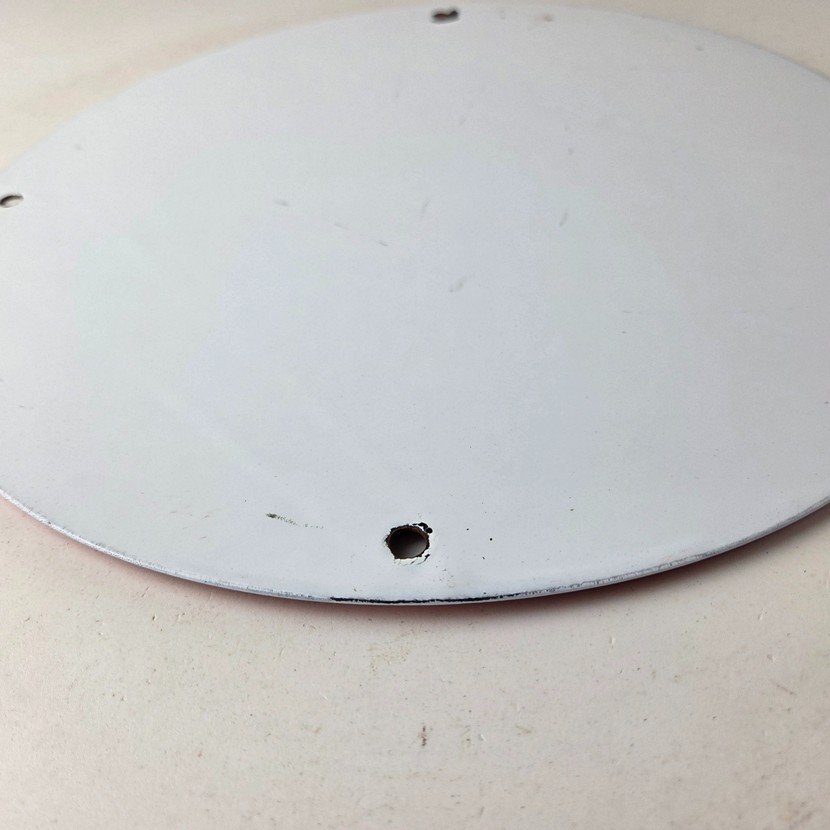 Vintage Red Hat Gasoline Porcelain Sign - Gas Motor Oil Pump Plate Sign - Image 9