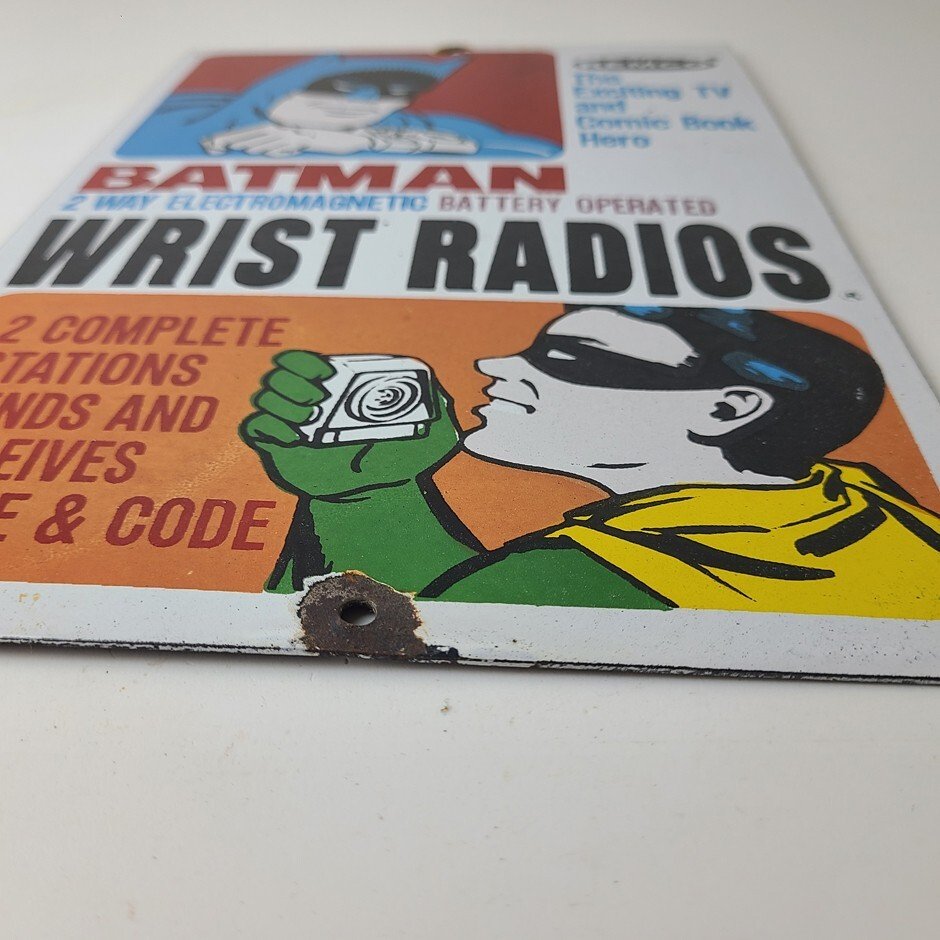 Vintage Remco Wrist Radios Porcelain Sign - Batman Gas Station Service Sign - Image 11
