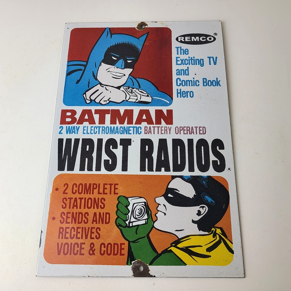 Vintage Remco Wrist Radios Porcelain Sign - Batman Gas Station Service Sign - Image 12