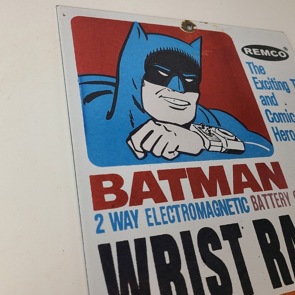 Vintage Remco Wrist Radios Porcelain Sign - Batman Gas Station Service Sign - Image 5
