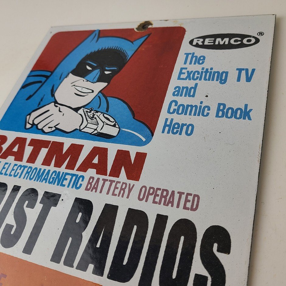 Vintage Remco Wrist Radios Porcelain Sign - Batman Gas Station Service Sign - Image 8