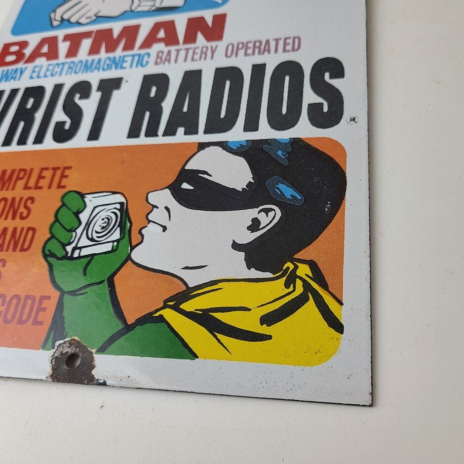 Vintage Remco Wrist Radios Porcelain Sign - Batman Gas Station Service Sign - Image 10