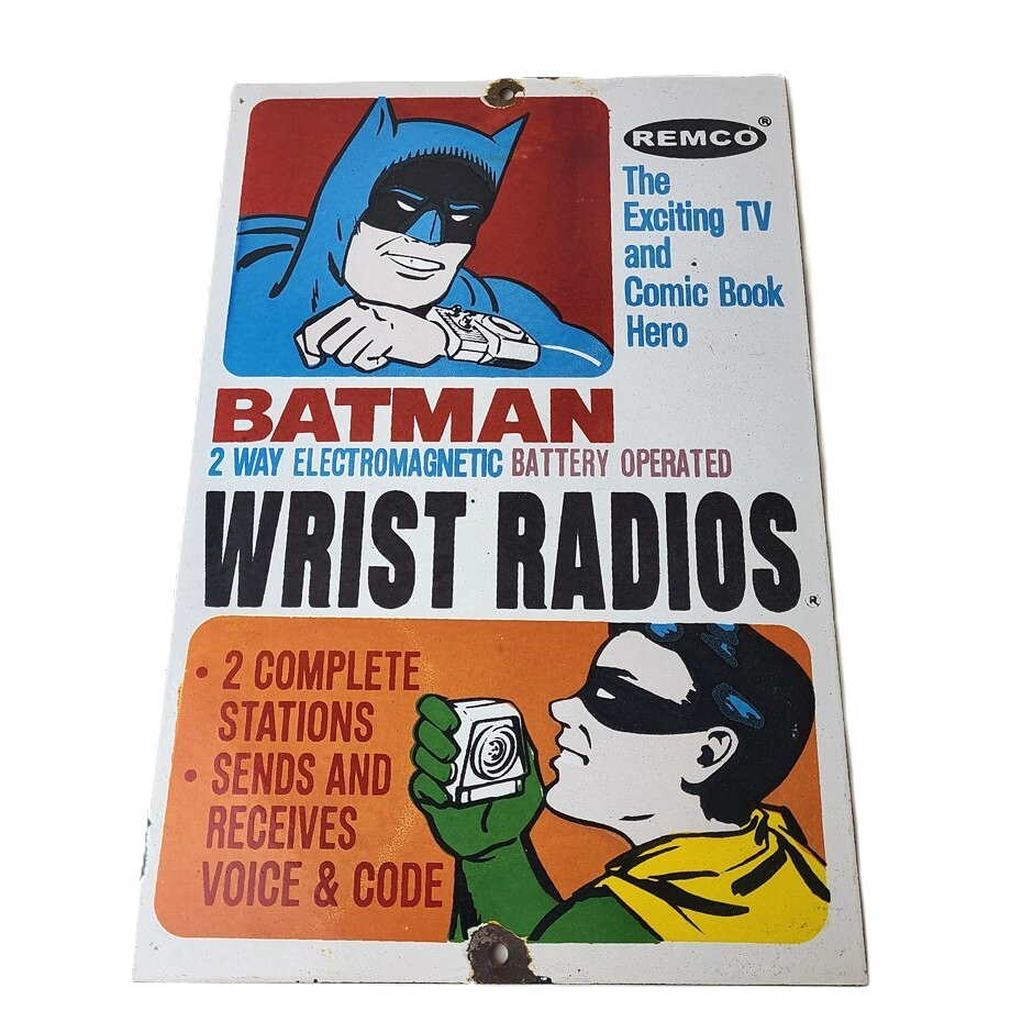 Vintage Remco Wrist Radios Porcelain Sign - Batman Gas Station Service Sign