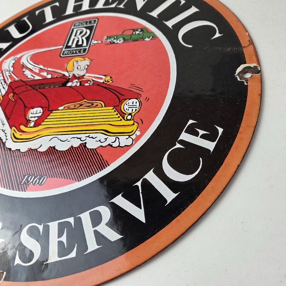 Vintage Rolls Royce Sign - Authentic Parts & Service Gas Pump Porcelain Sign - Image 13