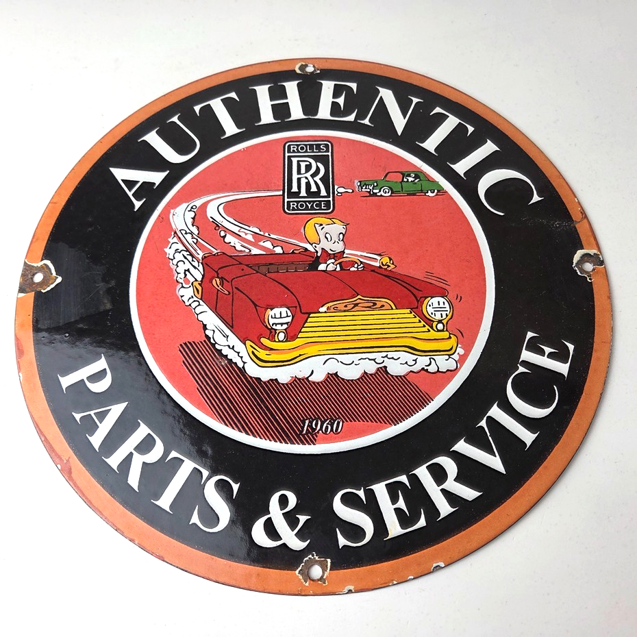 Vintage Rolls Royce Sign - Authentic Parts & Service Gas Pump Porcelain Sign - Image 15