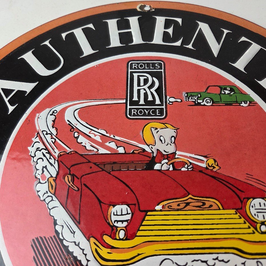 Vintage Rolls Royce Sign - Authentic Parts & Service Gas Pump Porcelain Sign - Image 3