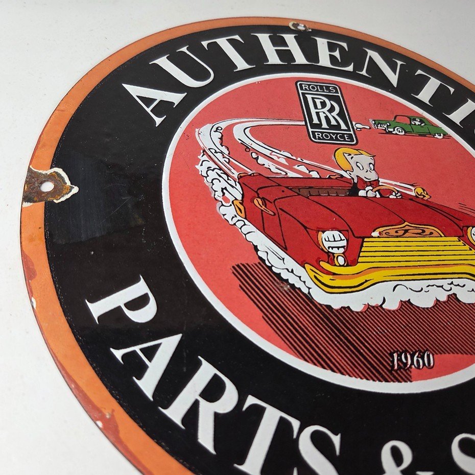 Vintage Rolls Royce Sign - Authentic Parts & Service Gas Pump Porcelain Sign - Image 6