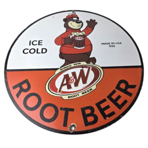 Vintage Root Beer Sign - A&W Beverage Bear Mug Gas Advertising Pump Ad Sign