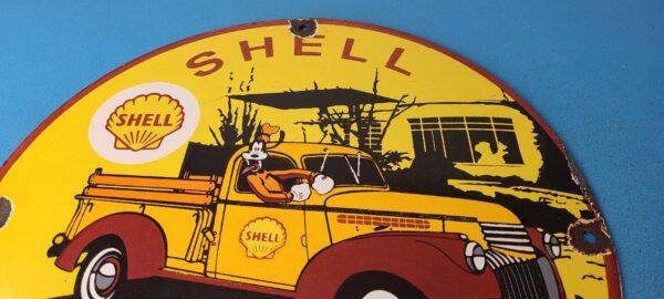 Vintage Shell Gasoline Sign Goofy Old Truck Gas Oil Pump Porcelain Sign 305774082616 12