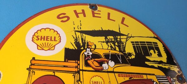 Vintage Shell Gasoline Sign Goofy Old Truck Gas Oil Pump Porcelain Sign 305774082616 4