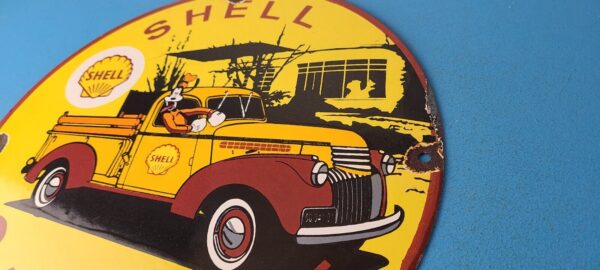 Vintage Shell Gasoline Sign Goofy Old Truck Gas Oil Pump Porcelain Sign 305774082616 8