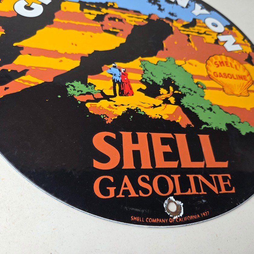 Vintage Shell Gasoline Sign - Grand Canyon Gas Oil Pump Plate Porcelain Sign - Image 11
