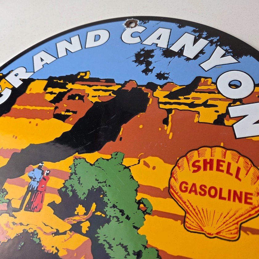 Vintage Shell Gasoline Sign - Grand Canyon Gas Oil Pump Plate Porcelain Sign - Image 12