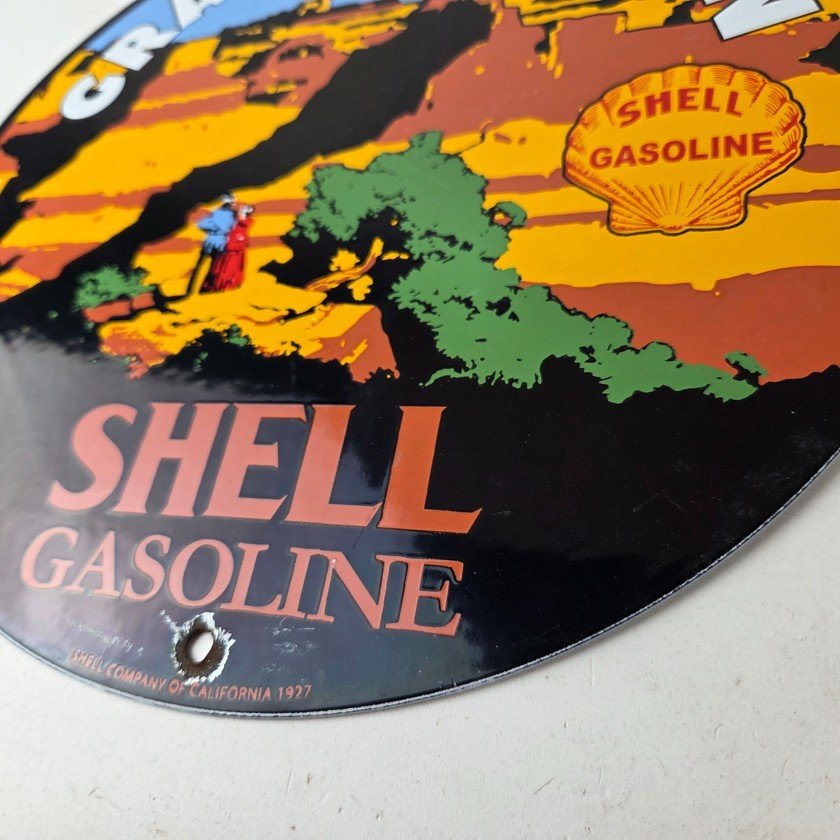 Vintage Shell Gasoline Sign - Grand Canyon Gas Oil Pump Plate Porcelain Sign - Image 14