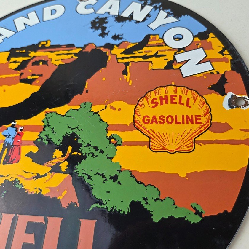 Vintage Shell Gasoline Sign - Grand Canyon Gas Oil Pump Plate Porcelain Sign - Image 4