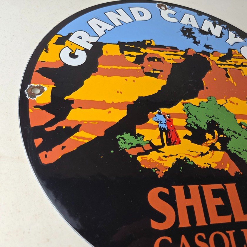Vintage Shell Gasoline Sign - Grand Canyon Gas Oil Pump Plate Porcelain Sign - Image 6