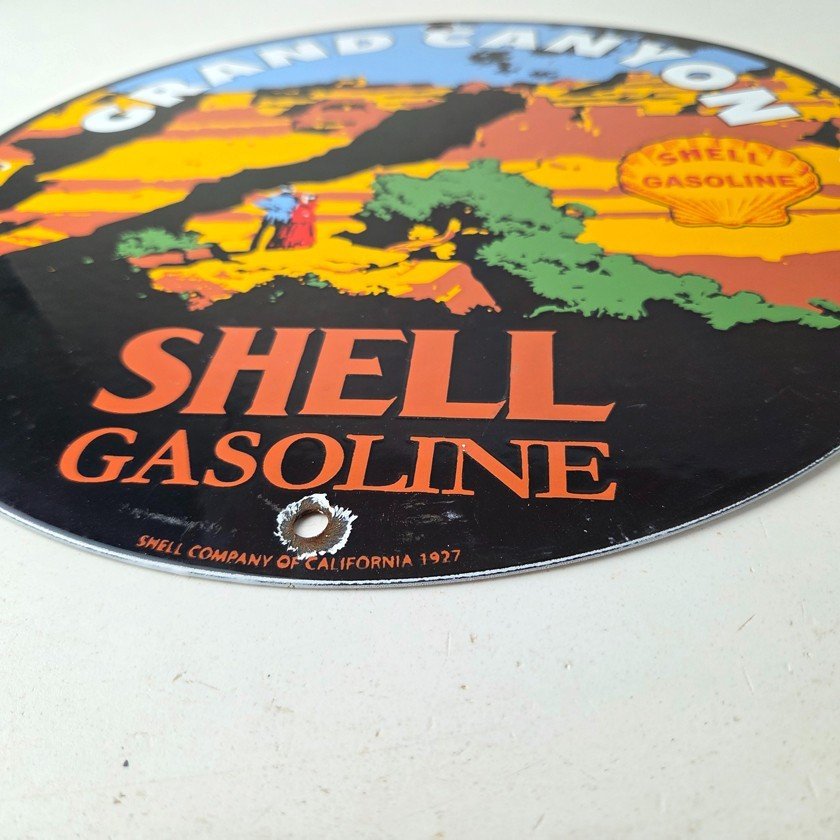 Vintage Shell Gasoline Sign - Grand Canyon Gas Oil Pump Plate Porcelain Sign - Image 10