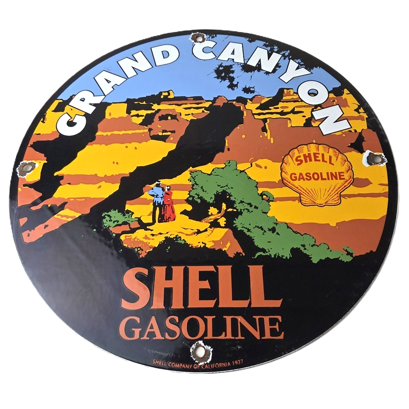 Vintage Shell Gasoline Sign - Grand Canyon Gas Oil Pump Plate Porcelain Sign