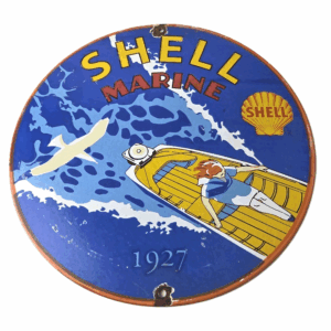 Vintage Shell Gasoline Sign - Marine Boat Porcelain Gas Pump Advertising Sign
