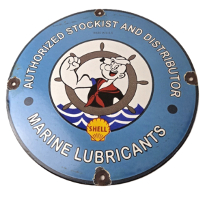 Vintage Shell Gasoline Sign - Popeye Sailor Gas Oil Service Pump Porcelain Sign