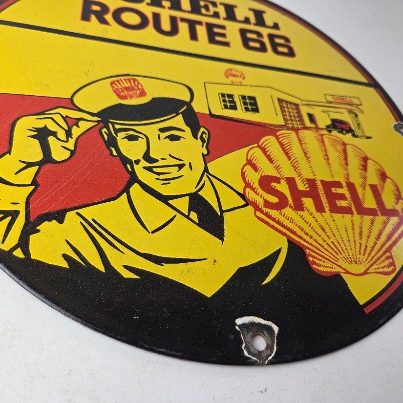 Vintage Shell Gasoline Sign - Route 66 Road Service Station Gas Porcelain Sign - Image 11