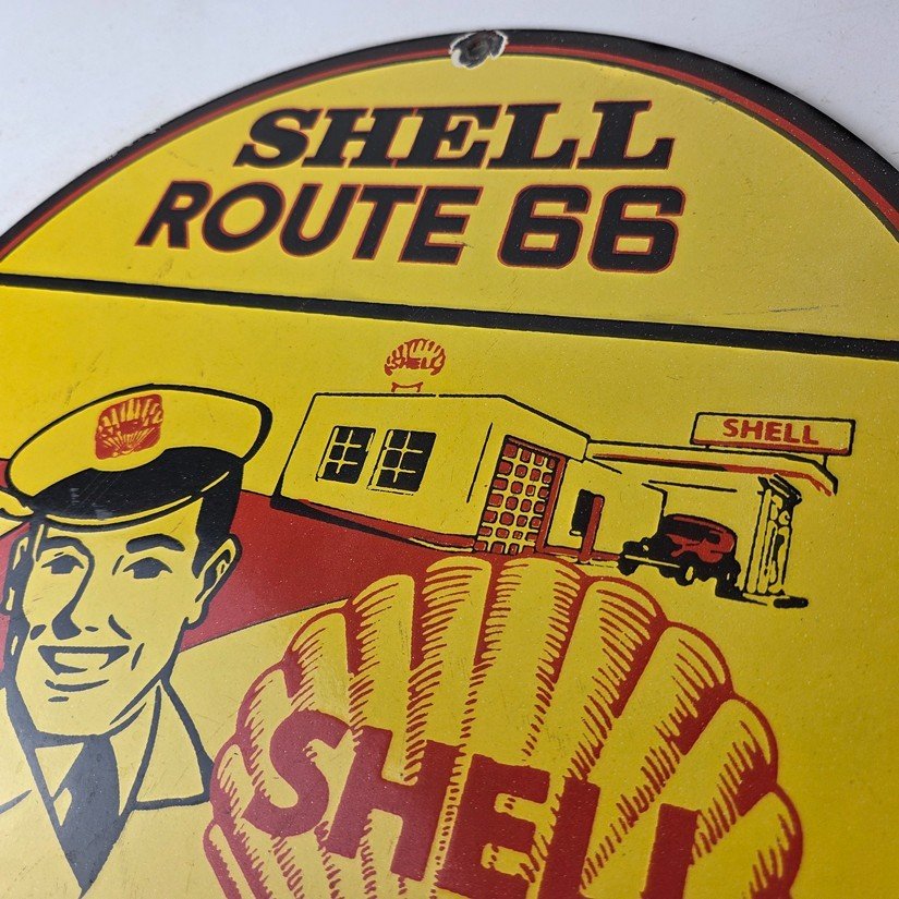 Vintage Shell Gasoline Sign - Route 66 Road Service Station Gas Porcelain Sign - Image 12