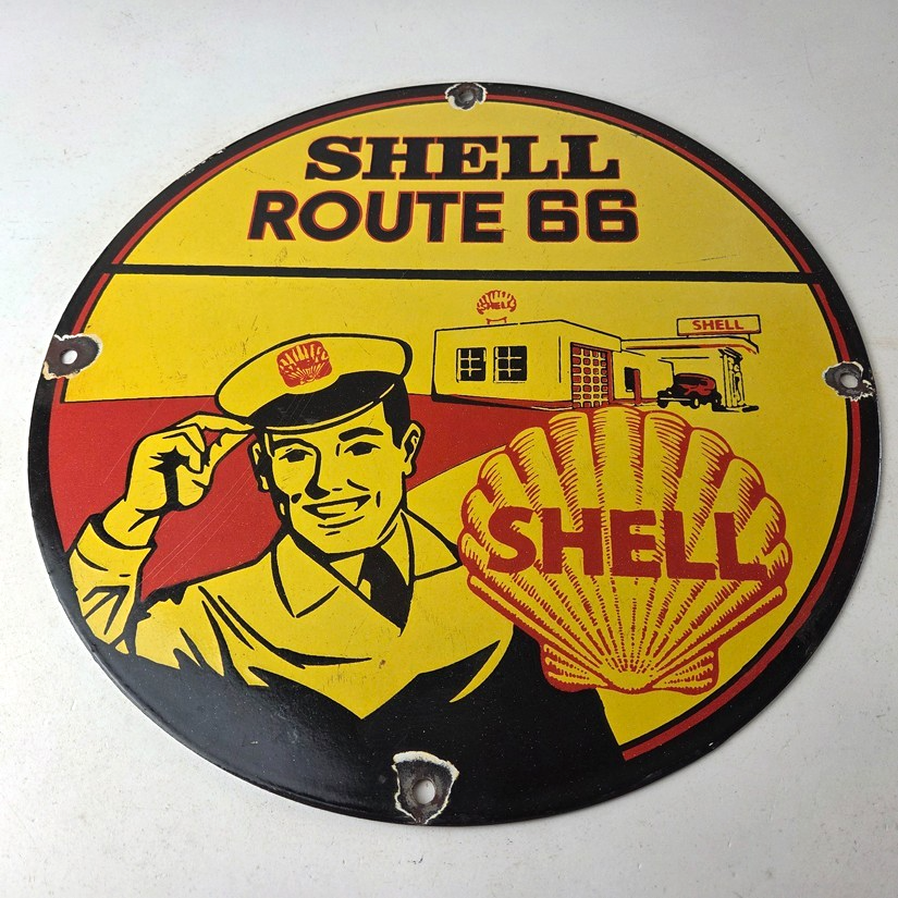 Vintage Shell Gasoline Sign - Route 66 Road Service Station Gas Porcelain Sign - Image 15