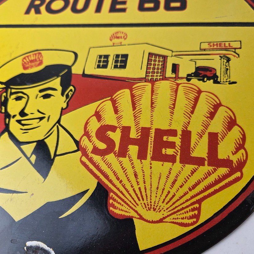 Vintage Shell Gasoline Sign - Route 66 Road Service Station Gas Porcelain Sign - Image 4