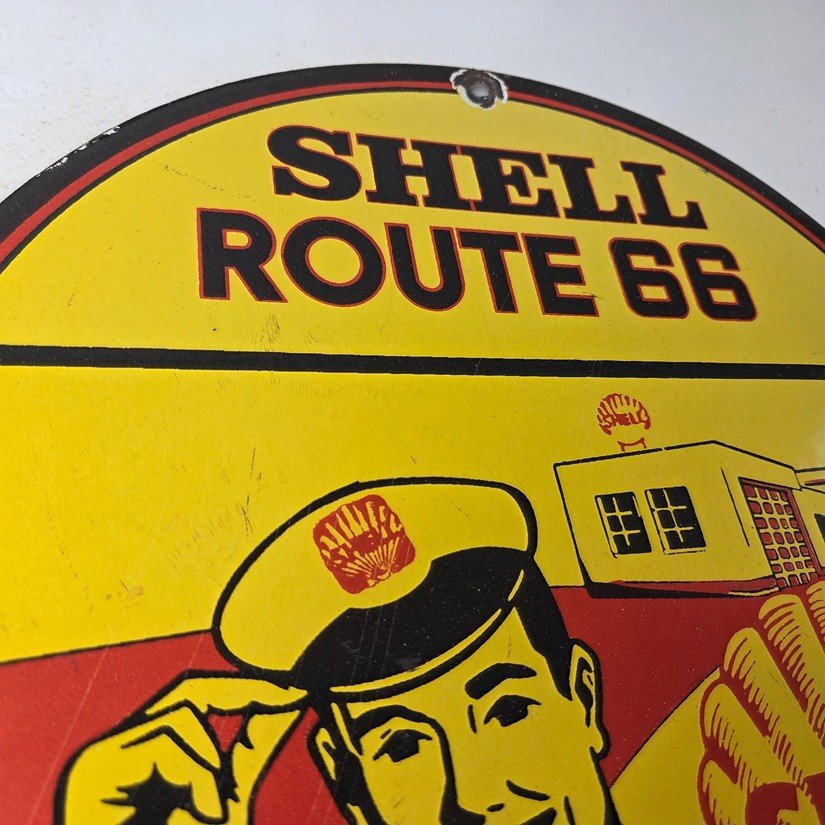 Vintage Shell Gasoline Sign - Route 66 Road Service Station Gas Porcelain Sign - Image 5