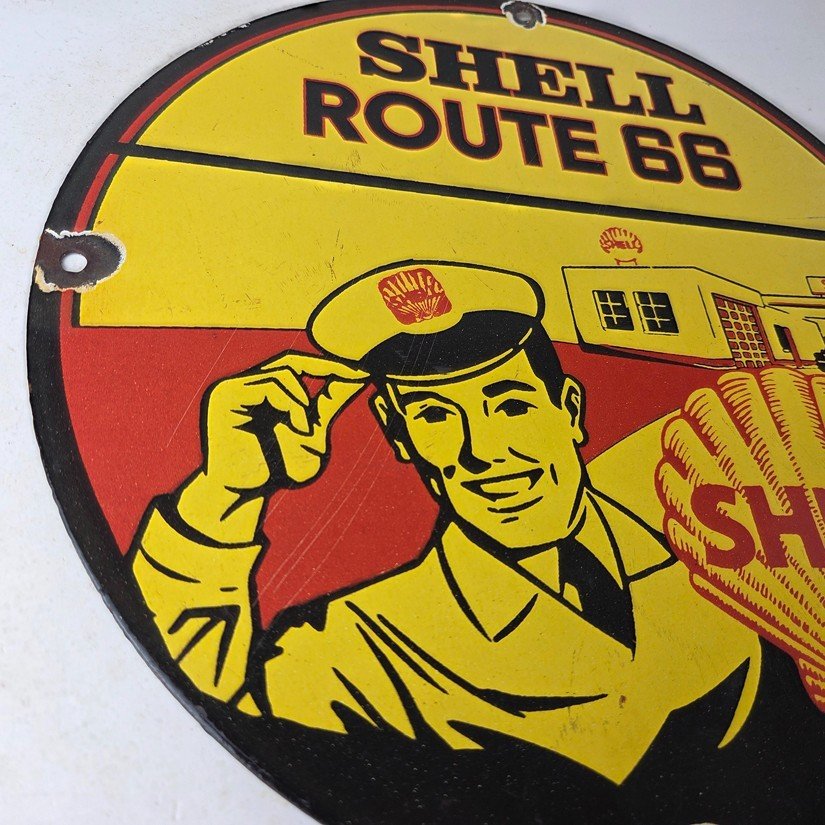Vintage Shell Gasoline Sign - Route 66 Road Service Station Gas Porcelain Sign - Image 6