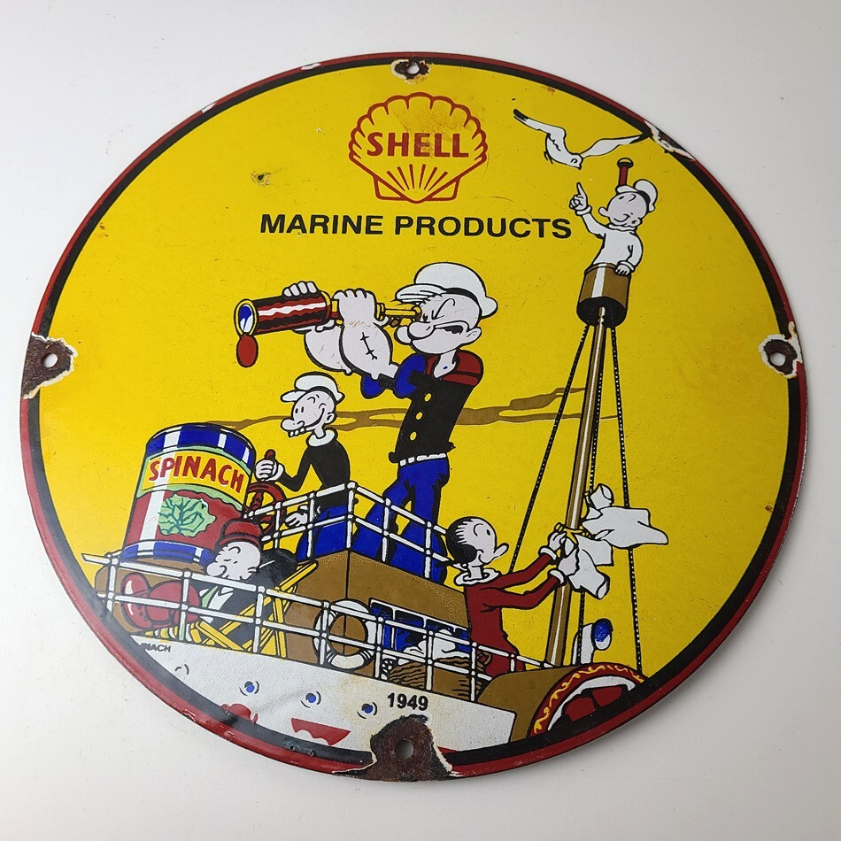 Vintage Shell Gasoline Sign - Use Coupon Code on Porcelain Popeye Gas Sign - Image 13