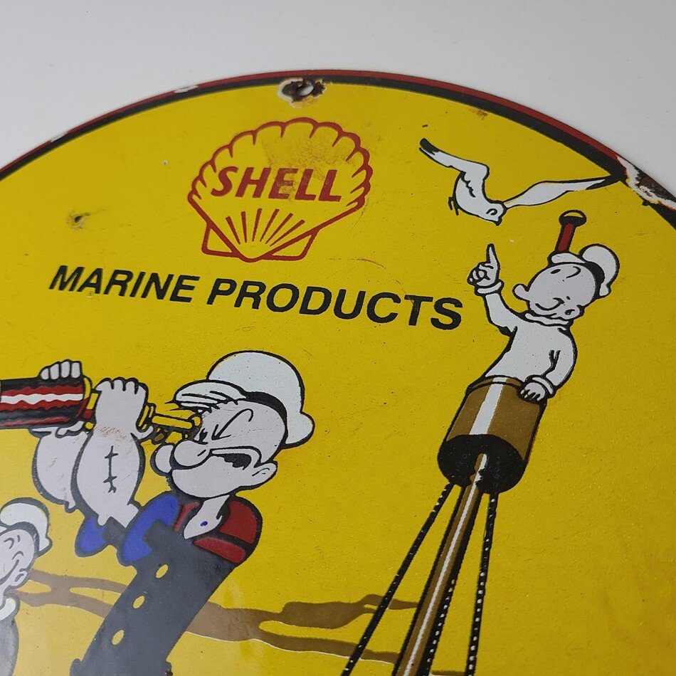 Vintage Shell Gasoline Sign - Use Coupon Code on Porcelain Popeye Gas Sign - Image 8