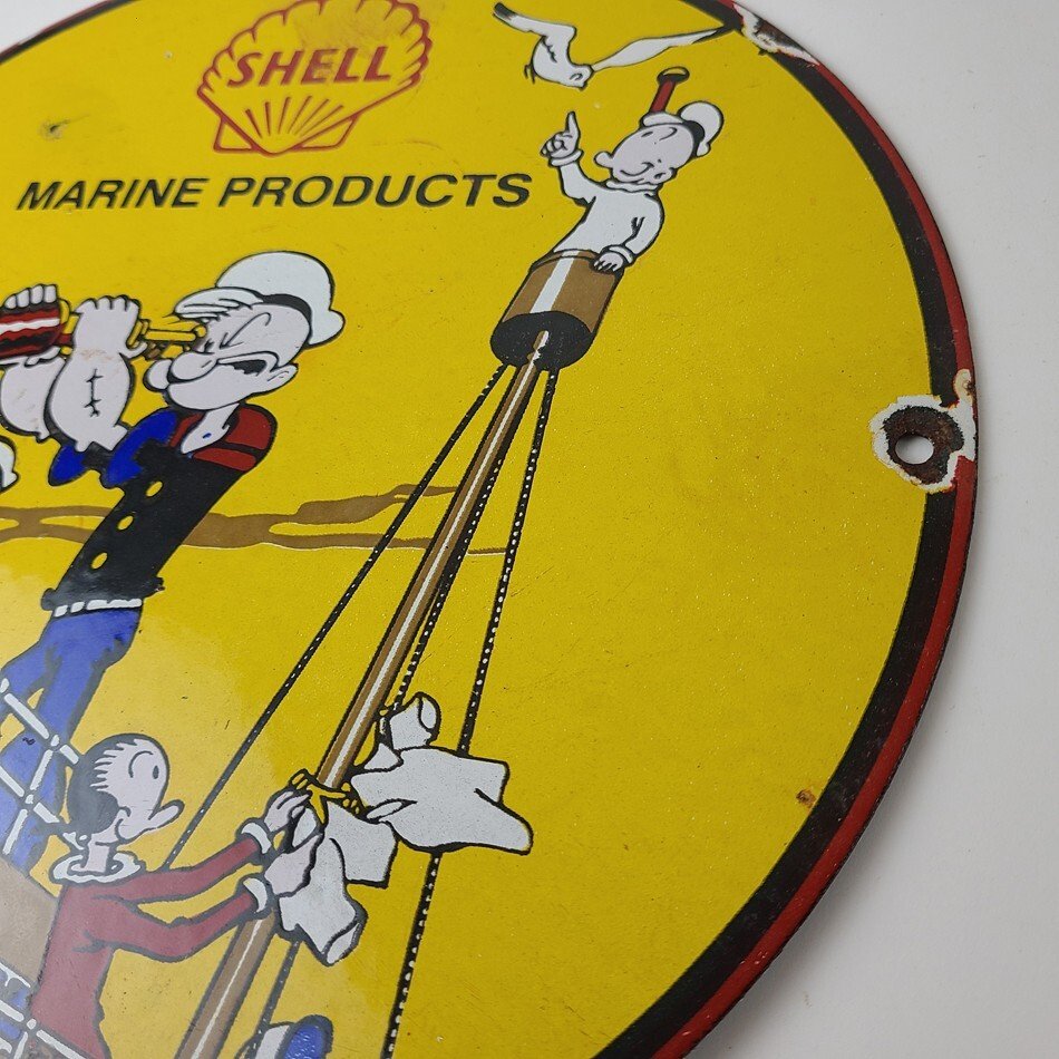 Vintage Shell Gasoline Sign - Use Coupon Code on Porcelain Popeye Gas Sign - Image 9