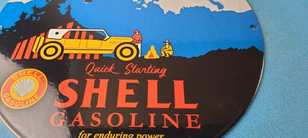 Vintage Shell Gasoline Sign Yosemite Quick Starting Gas Pump Porcelain Sign
