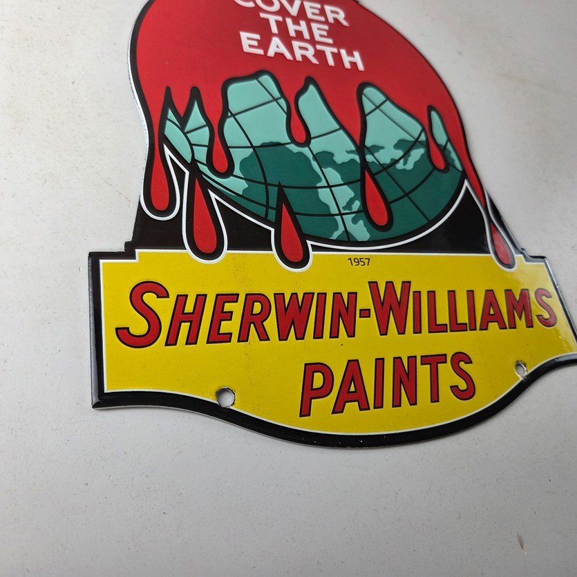 Vintage Sherwin Williams Paints Sign - Large Gas Pump Porcelain Advertising Sign - Image 11