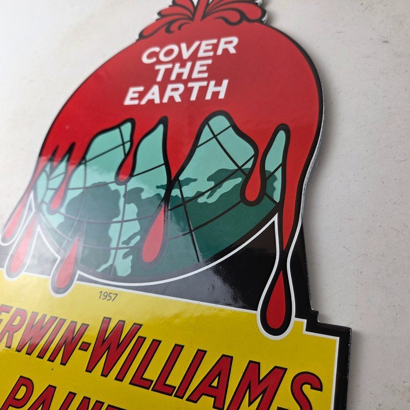 Vintage Sherwin Williams Paints Sign - Large Gas Pump Porcelain Advertising Sign - Image 13