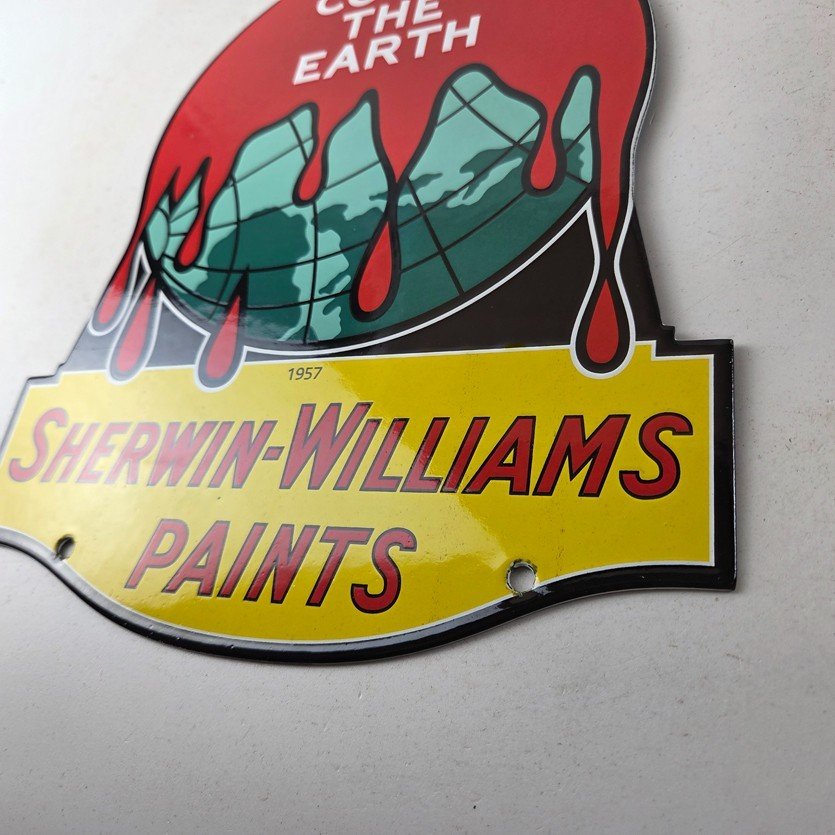 Vintage Sherwin Williams Paints Sign - Large Gas Pump Porcelain Advertising Sign - Image 14