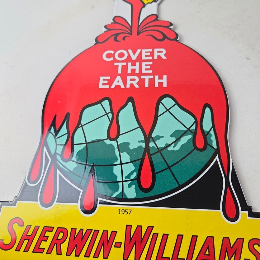 Vintage Sherwin Williams Paints Sign - Large Gas Pump Porcelain Advertising Sign - Image 4