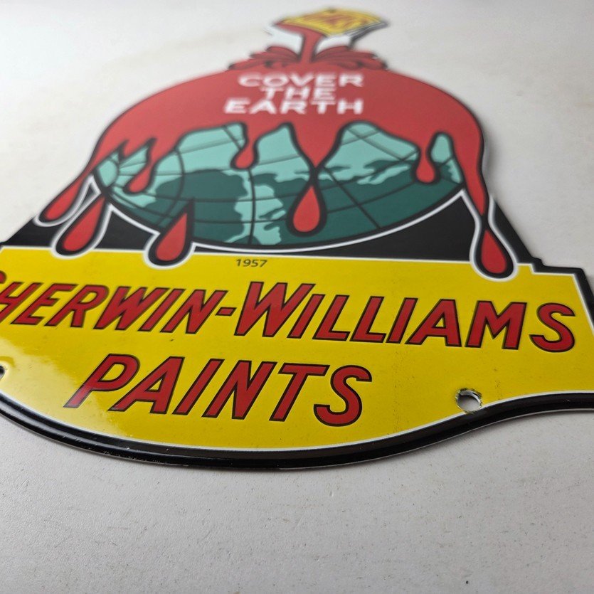 Vintage Sherwin Williams Paints Sign - Large Gas Pump Porcelain Advertising Sign - Image 10