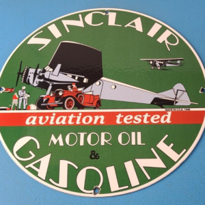 Vintage Sinclair Gasoline Sign - Airplane Porcelain Gas Pump Hangar Sign