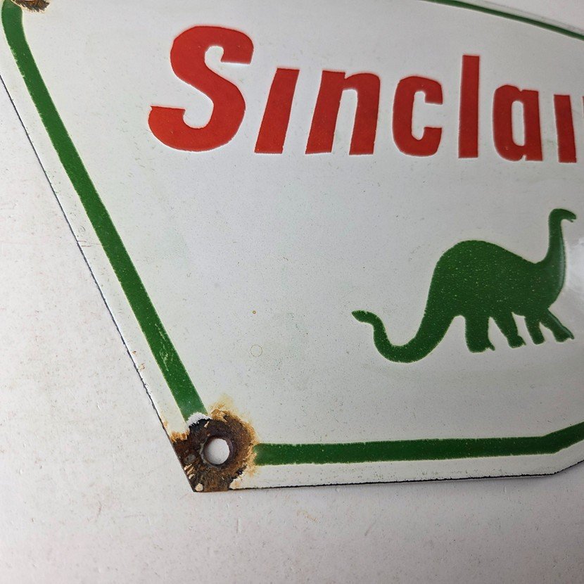 Vintage Sinclair Gasoline Sign - Dino Service Station Pump Porcelain Sign - Image 6