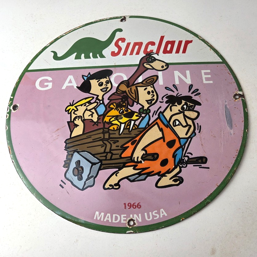Vintage Sinclair Porcelain Sign - Flintstones Cave Man Gasoline Gas Station Sign - Image 15