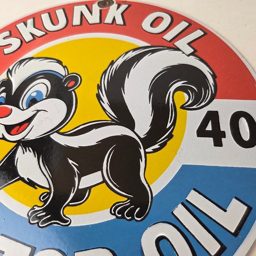 Vintage Skunk Motor Oil Sign - Service Station Gas Pump Plate Porcelain Sign - Image 4