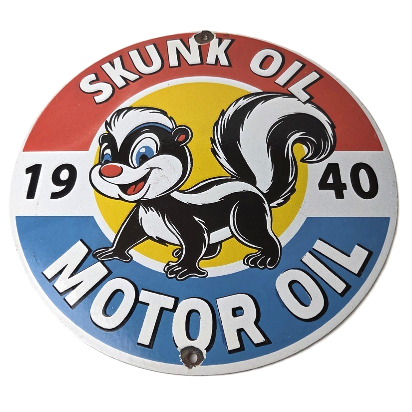 Vintage Skunk Motor Oil Sign - Service Station Gas Pump Plate Porcelain Sign