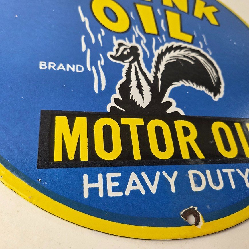 Vintage Skunk Oil Sign - Porcelain Service Station Gas Pump Plate Sign - Image 11
