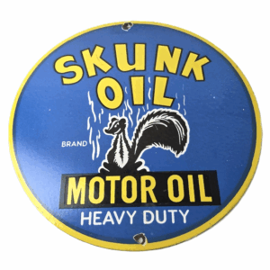 Vintage Skunk Oil Sign - Porcelain Service Station Gas Pump Plate Sign