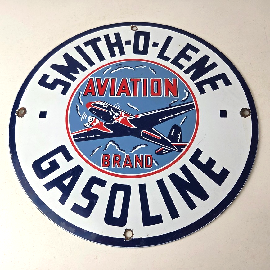 Vintage Smitholene Sign - Airplane Gas Service Station Pump Plate Porcelain Sign - Image 15